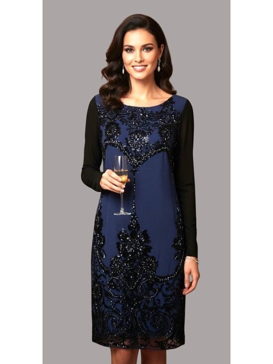 Hale Bob Dresses & Skirts - NWT Hale Bob Beaded Elisa Velvet Dress Burnout Long Sleeve Shift Blue Women's XS